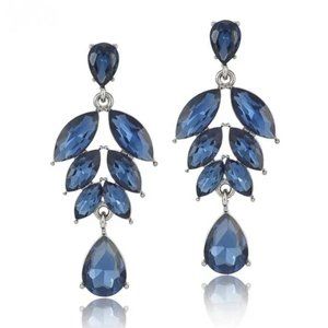 Simple Classic Navy Blue Crystal Chandelier Earrings Prom Pageant Cocktail Party